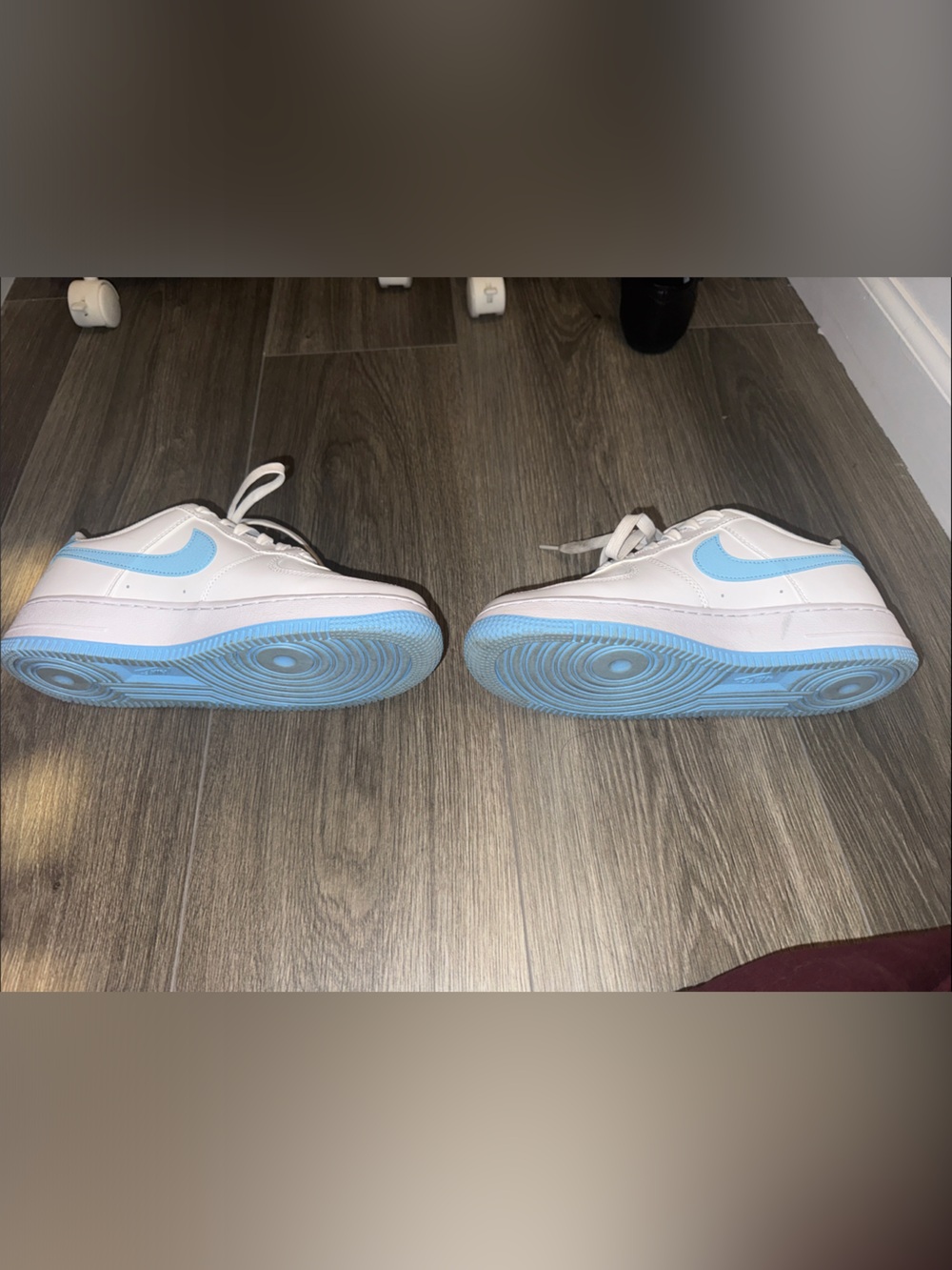 Nike Kids White Sneakers with Light Blue Swoosh - Picture 3 of 4